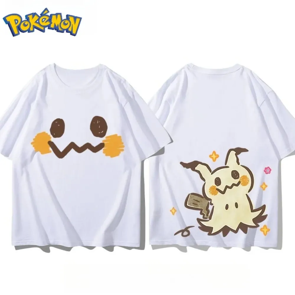 T-shirt da uomo con stampa Pokémon Mimikyu sul davanti e sul retro T-shirt estiva da uomo e da donna, nuova, casual, versatile, a maniche corte