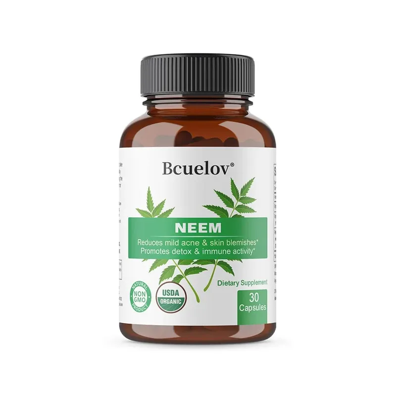 Kapsul Neem Organik - Suplemen Jerawat Herbal yang Mendukung Kulit Jernih dan Detoksifikasi - Vegan Non-GMO Bebas Gluten