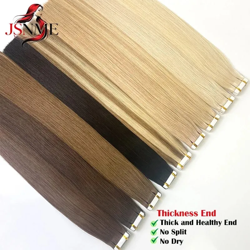 Straight Tape In Hair Extensions Invisible 100% Really Human Hair Tape Ins Black Brown Blonde 16-24 inch For Salon