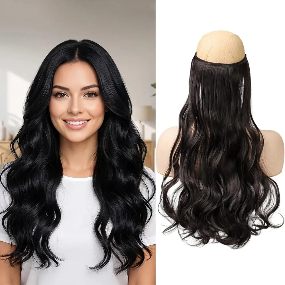 32' Invisible Wire Hair Extensions Curly Black No Clip One Piece Synthetic Hair Piece for Women Natural Long Heat Resistant — image 1