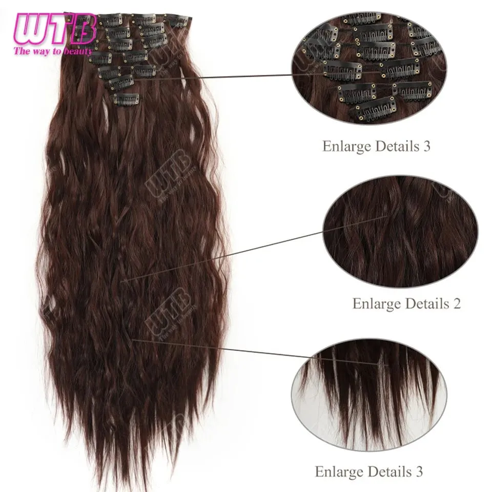 Synthetic 16 Clips in Hair Extensions Long Wavy Hairstyle Blonde Black Hairpieces Heat Resistant False Hair Daily Use — image 3
