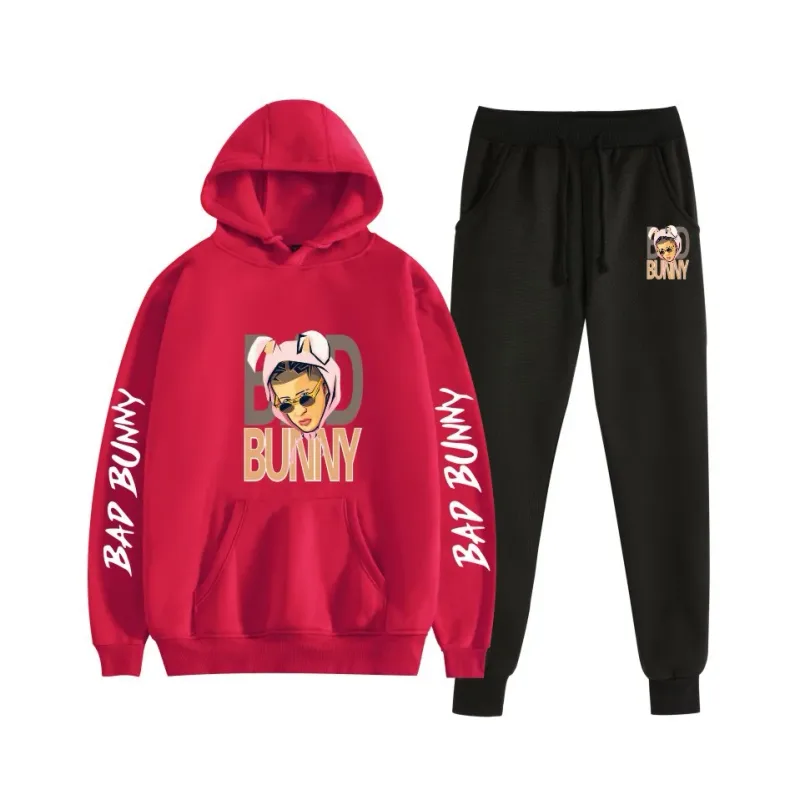 Harajuku Comfortable bad bunny Print Sweatshirt Sweatpants Suit Women's Hoodies+ Trousers Suit Boys/Girls 2 Piece Set Clothes — image 31
