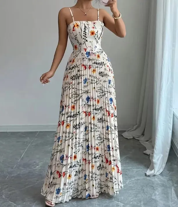 Elegant Floral Print Maxi Dress Women Summer Sexy Cami Slip Dress Casual Sleeveless A-Line Long Dresses Vintage Beach Vacation
