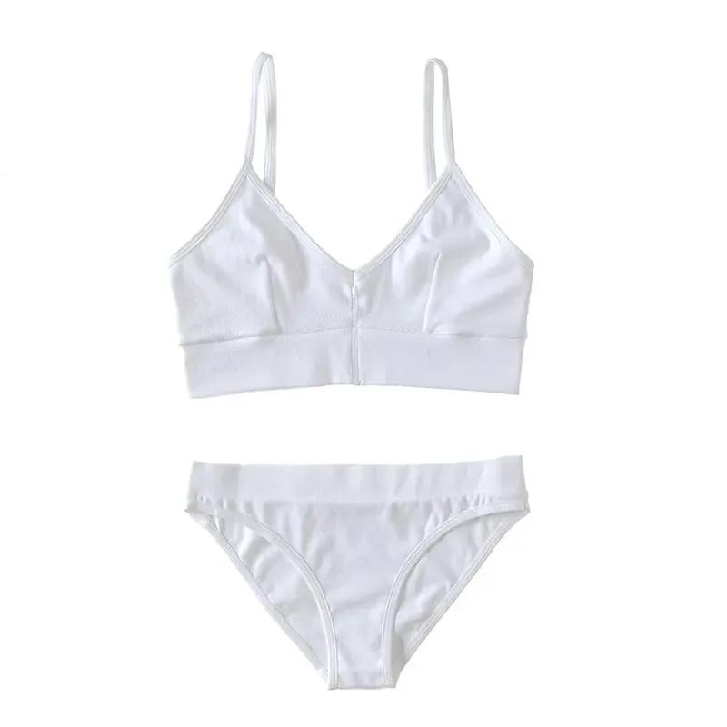 Women Lingerie Set V‑Neck Thin Strap Bra And Briefs Solid Color Soft Stretch Underwear Sleepwear — image 3