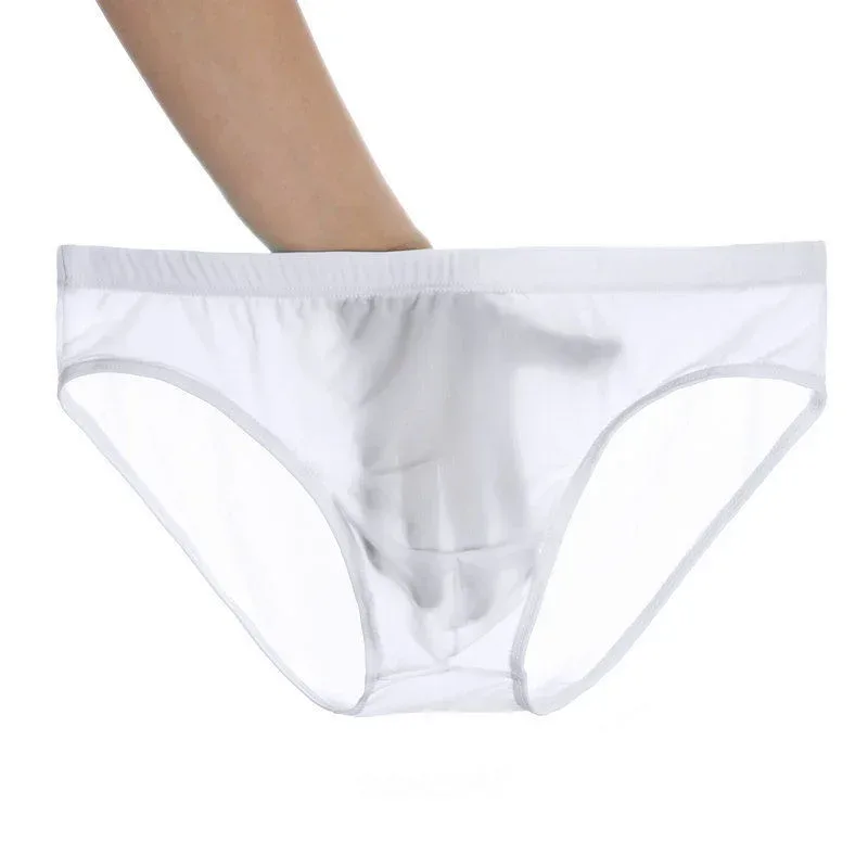2PCS Ultra Thin Ice Silk กางเกง Plus ขนาด M-4XL สีทึบเยาวชนโปร่งแสงต่ำเอว Breathable เซ็กซี่ชายกางเกง
