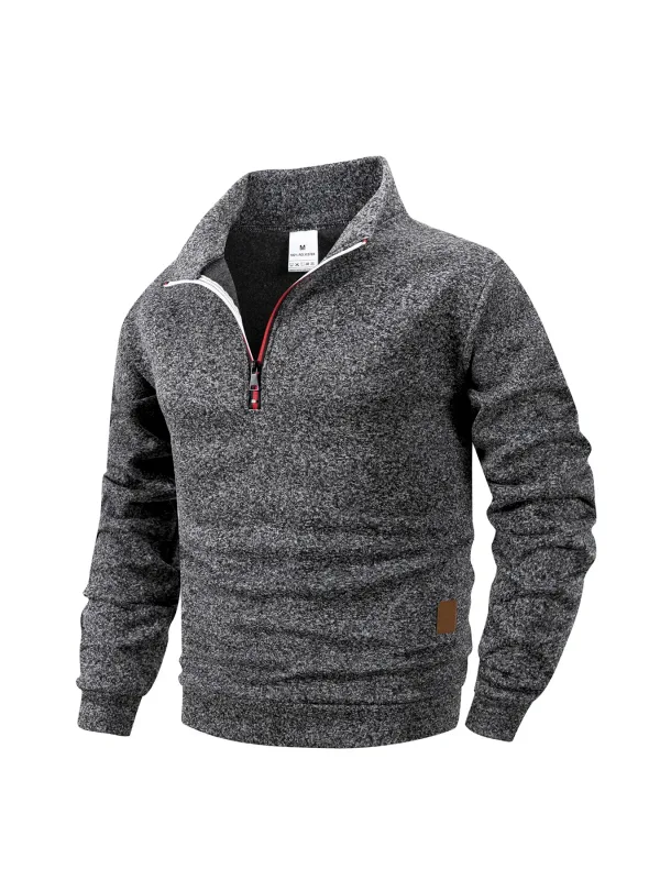 2Pcs Set Men 1/4 Zip Mock Neck Sweatshirt, Fleece Lined Pullover with Ribbed Cuffs Warm Casual Top for Fall Winter Daily Wear
