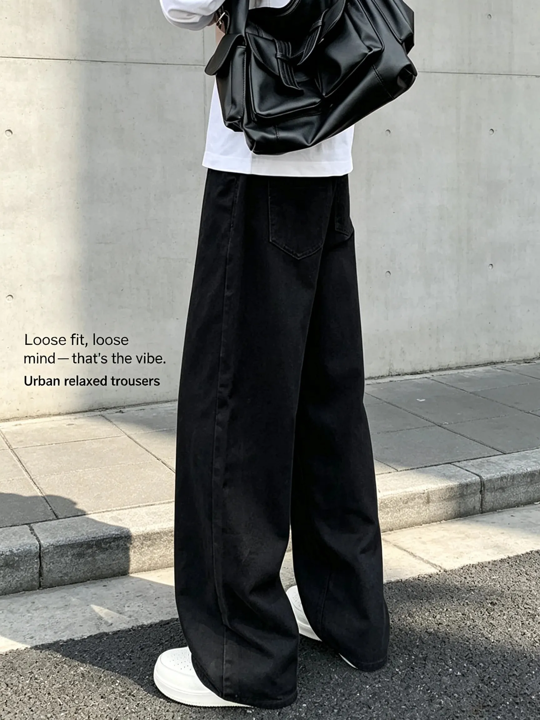 Baggy Jeans for Men Retro Style Solid White Loose Wide Leg Denim Trousers Men Casual Daily Streetwear Washed Men's Jeans Pants
