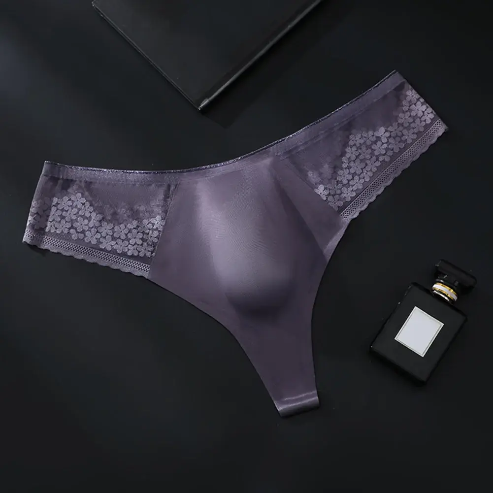 Breathable Men's Lace G-String Underwear Featuring Thin Seamless Ice Silk Fabric with 3D Bulge Pouch and Solid Color Design — image 7