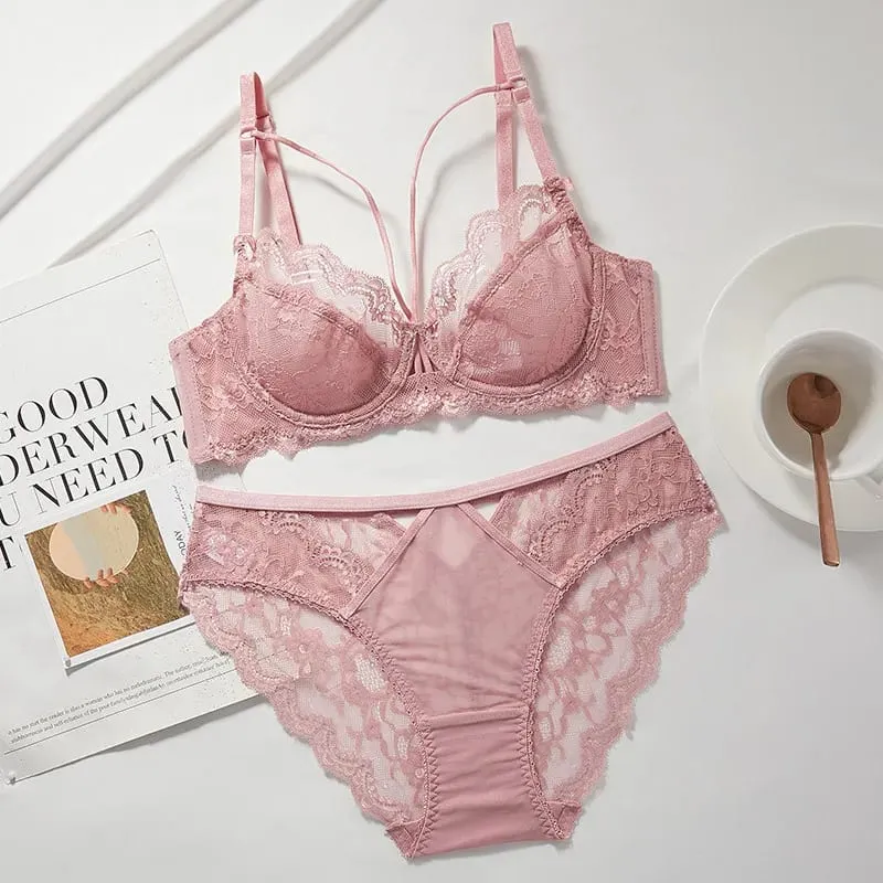 Ladies New Thin Lace Lingerie Set Soft Underwire Bra Push Up Support Bust Minimizing Anti Sagging Soft Comfort Wear 32-42 — image 4
