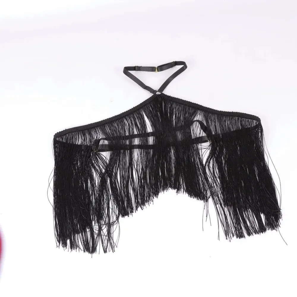 Women'S Black Tassel Halter Top-Adjustable Elastic Harness All-Season Wear Casual Attire Top Tassel Detail Top — image 5
