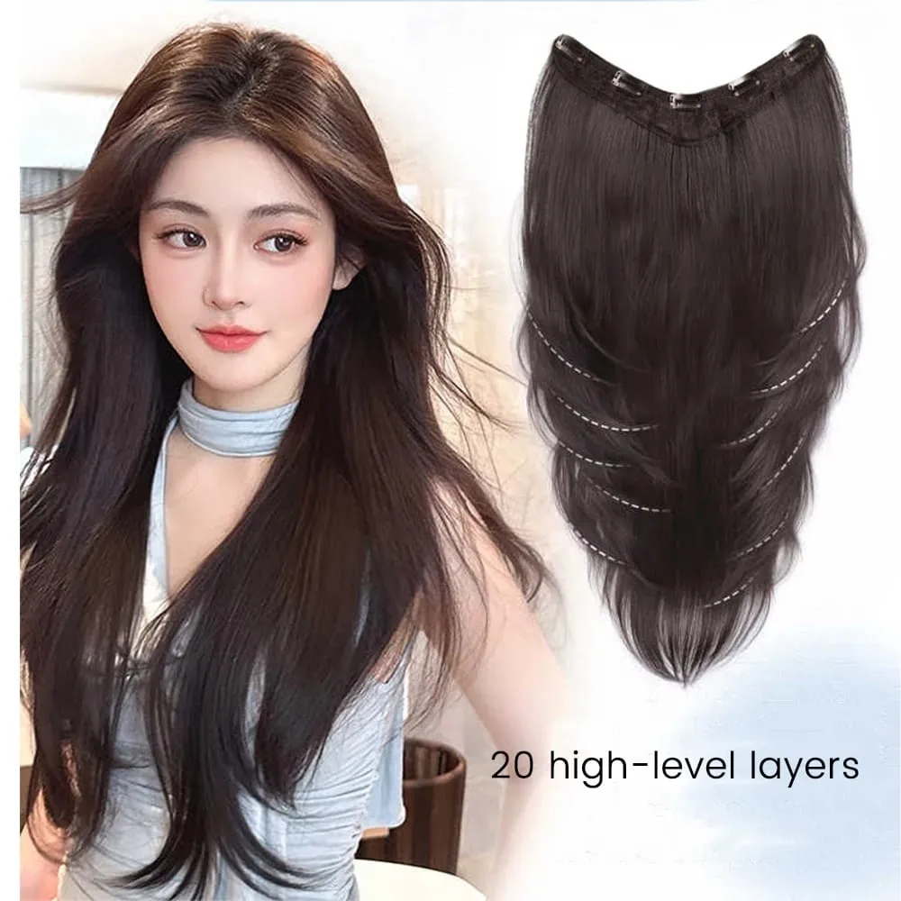 26Inch Synthetic Long Straight Layered V-Shaped Clip-in Hair Extension 4 Clip Heat Resistant Hairpiece for Women Daily Party — image 3