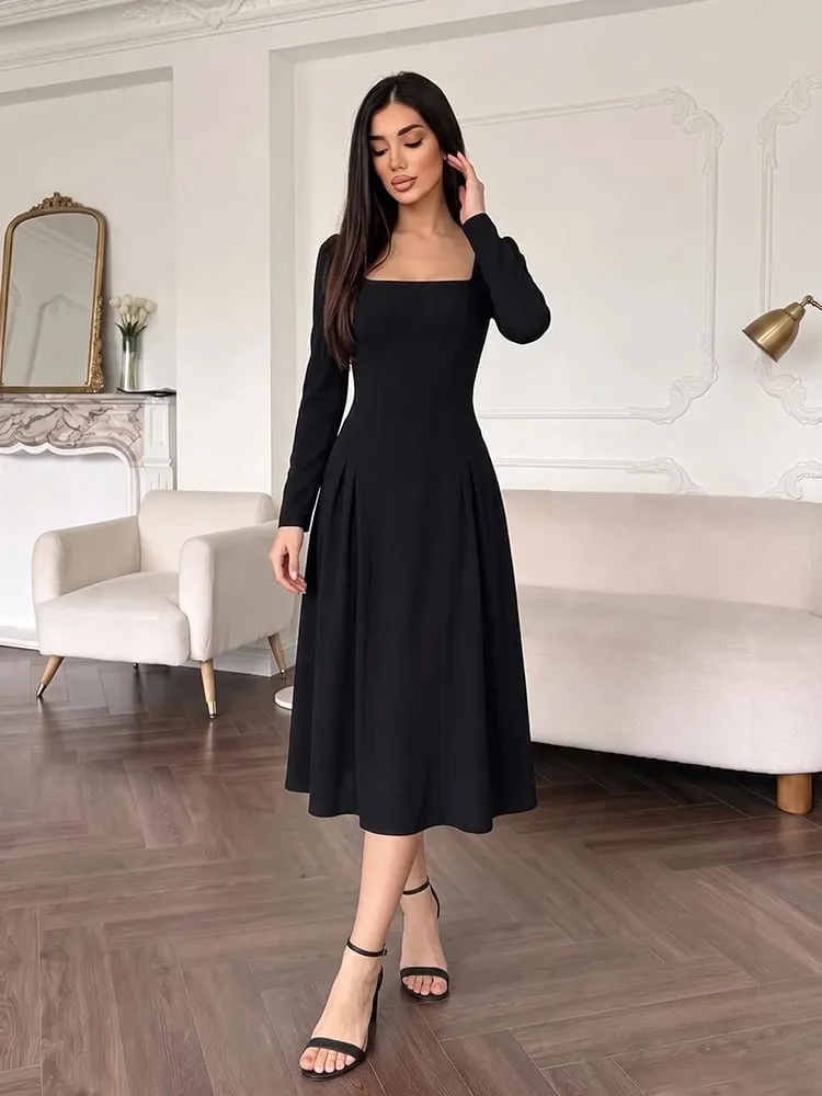 2026 New Women's Square-Neck Pullover Dress: Casual and Elegant Commuter Style Long Sleeves Everyday Wear Loungewear — image 1