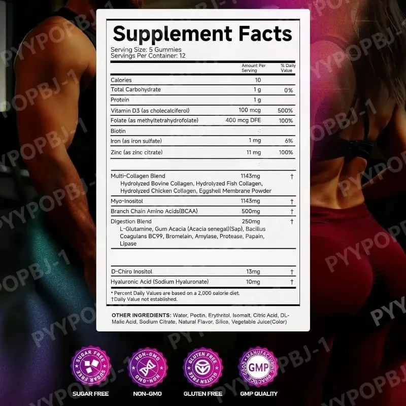 Creatine Monohydrate Gummies 60 Count với Collagen Biotin Vitamin D3 & Hyaluronic Acid để phục hồi hàng ngày trước và sau tập luyện