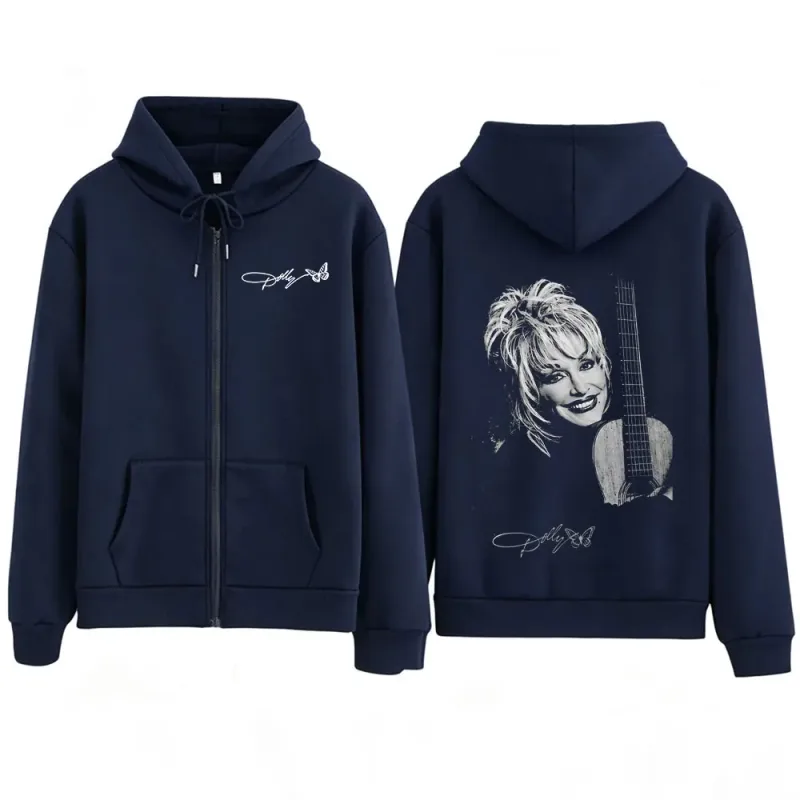 Dolly Parton Country Music Guitar Zipper Hoodies Men Women Fashion Long Sleeve Oversized Zip Up Hooded Sweatshirts Jackets Coats — image 4
