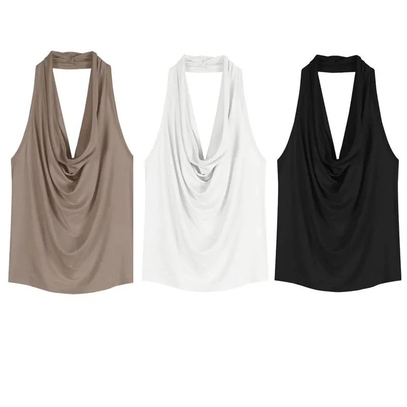 1pcs Girls Solid Simple Vests Female Casual Cool Sexy Beautiful Tank Tops Summer Travel Women's Thin Halter Vest Sleeveless Tees — image 2