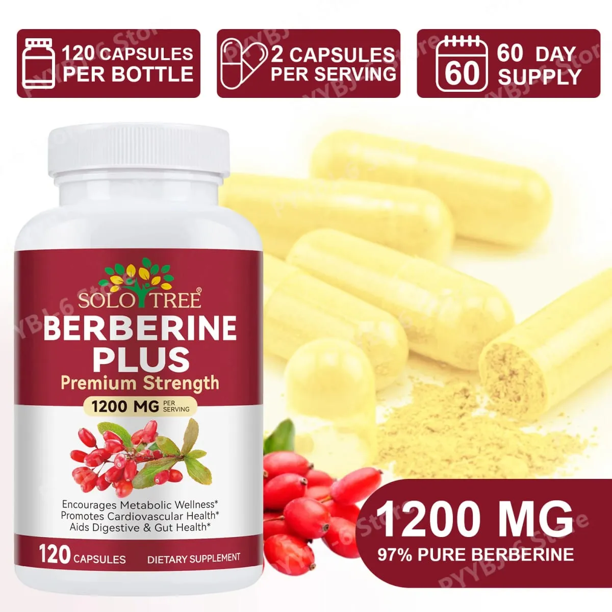 Berberine Plus Capsules 1200mg Berberine HCl Metabolism & Digestive Gut Health Support 120 Capsules — image 5