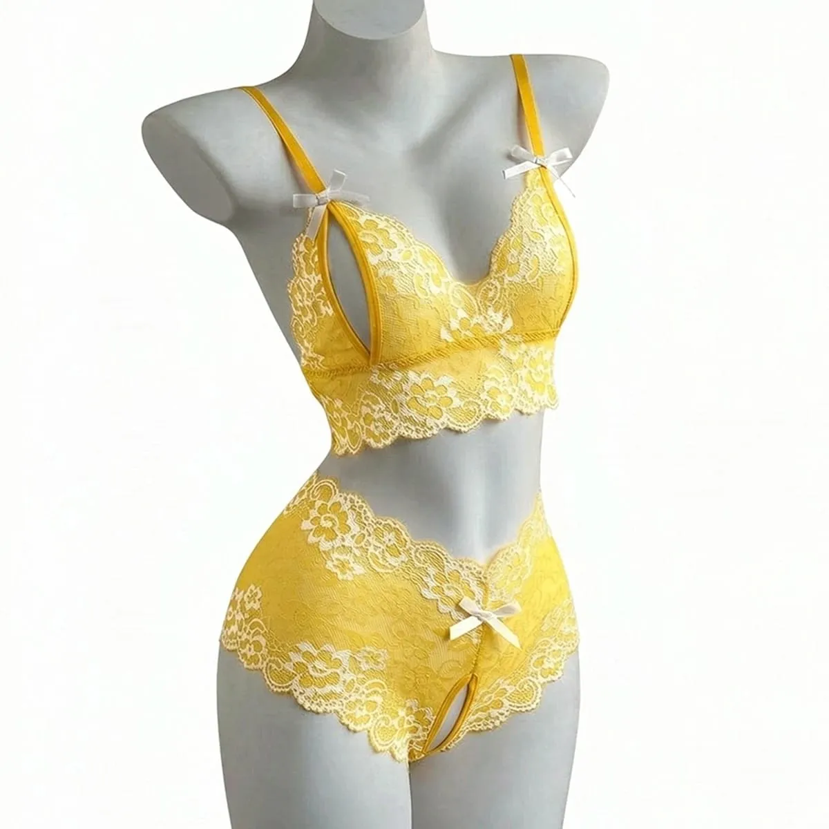 Sexy Lingerie Set Women Lace Bra Panty See Through Floral Embroidery Bralette Transparent Erotic Underwear Bow Intimates — image 1