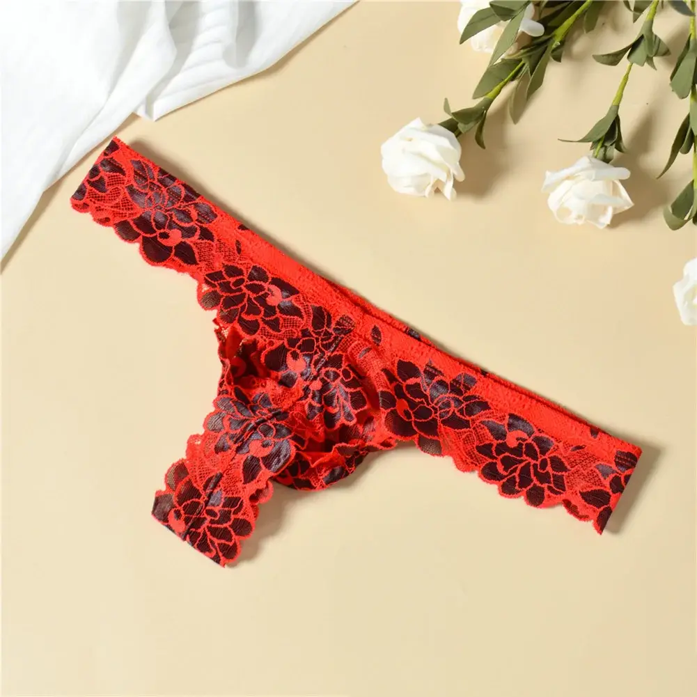 Men Floral Lace Thong Low Rise Elastic Waist G‑String Breathable See‑Through Floral Print Male Underwear Sexy Lingerie Panties — image 11