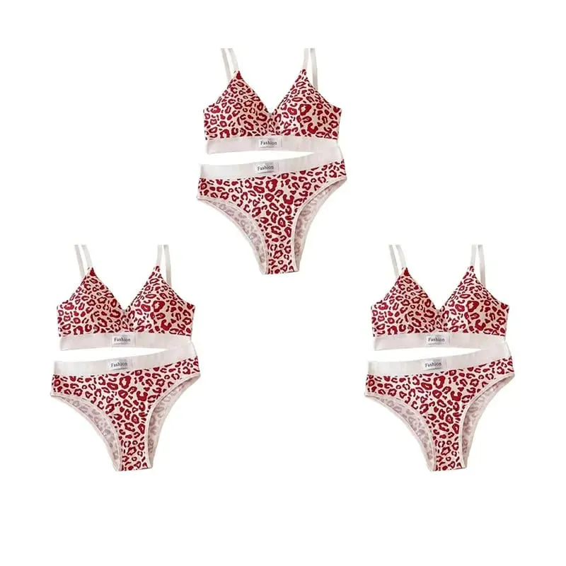 1/2/3set Women V-Neck Bra And Panties Set Low Waist Panties Female Sexy Lingerie Set Leopard Print Cotton Bra Sport Underwear — image 20