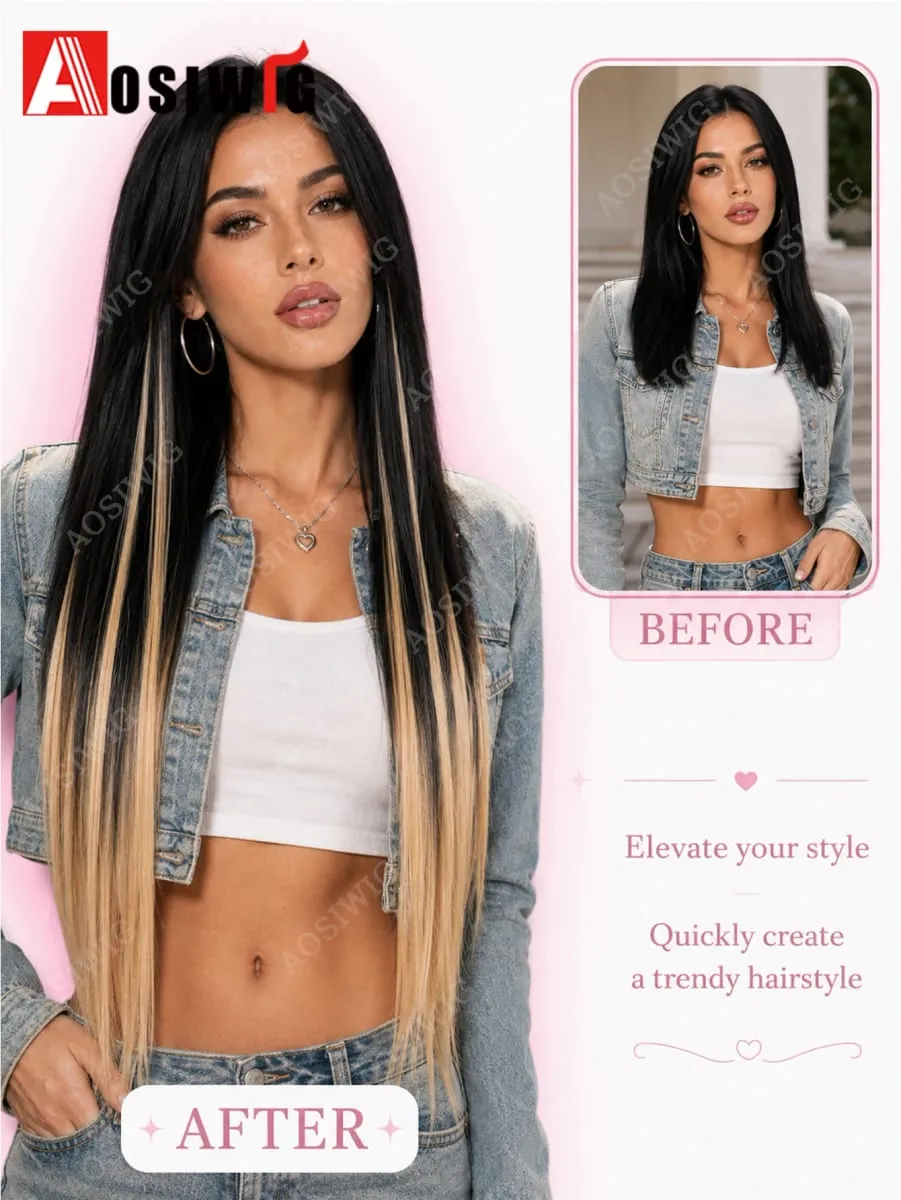 BB クリップヘアエクステンションカラフルなハイライトストランドクリップ合成ストレートヘアピース女性のためのパーティーフェスティバル毎日のヘアスタイル — image 6