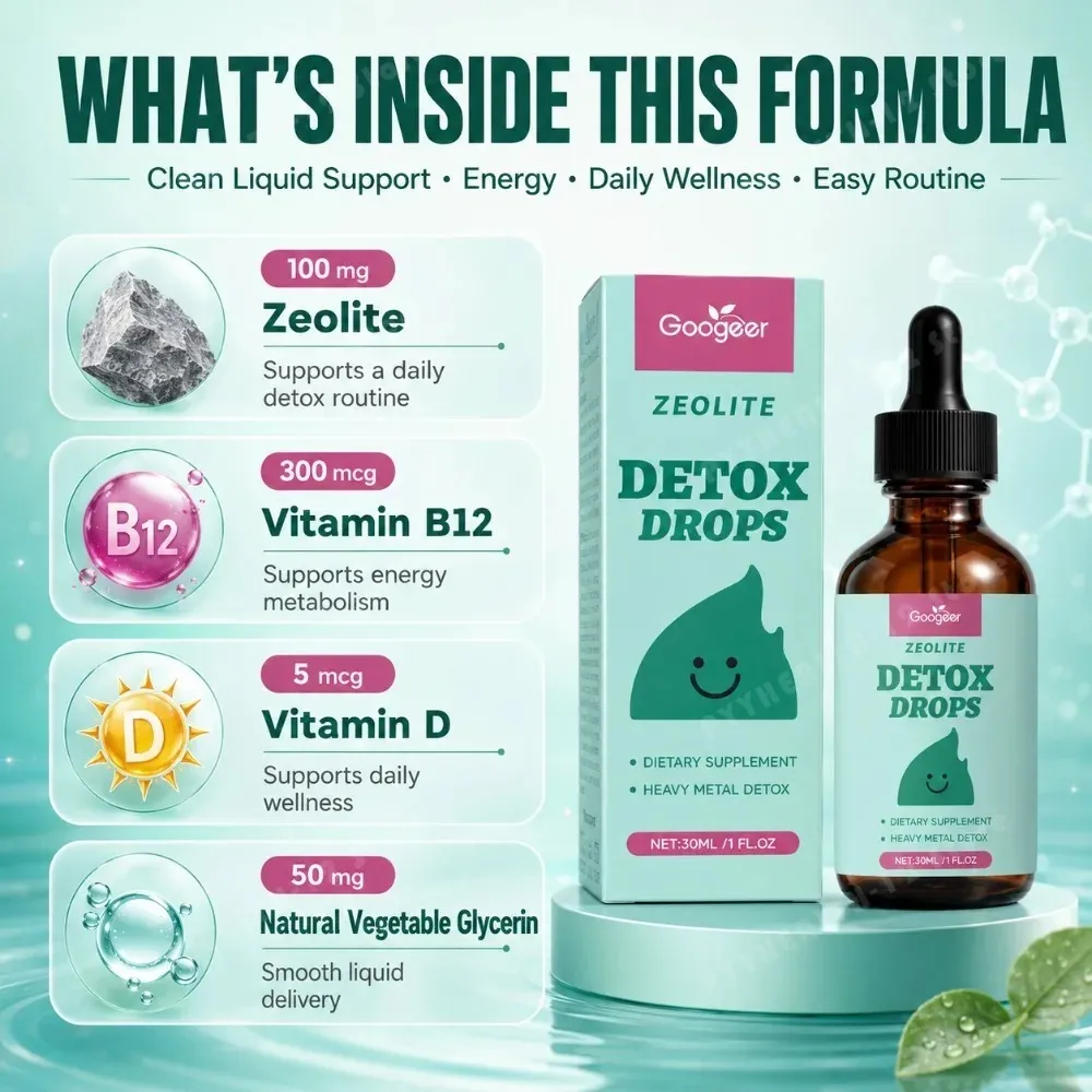 Googeer Zeolite Detox Drops 30ml Heavy Metal Support Vitamin B12 D3 Daily Cleanse Formula Non-GMO Soy-Free Dietary Supplement — image 3