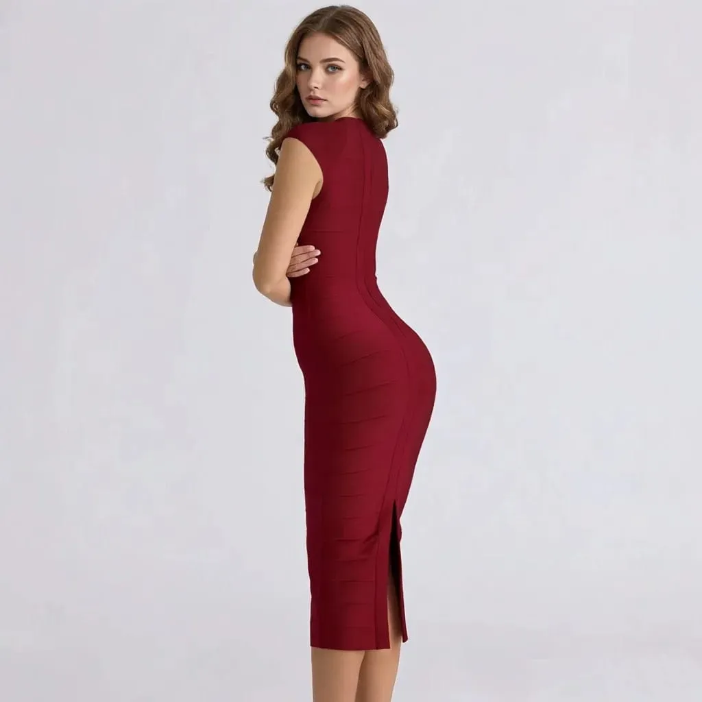 Luxury Sexy Plunge V Bandage Long Dress Women Striped Bodyocn Party Celebrity Evening Dress Elastic Knitted Vestidos — image 6