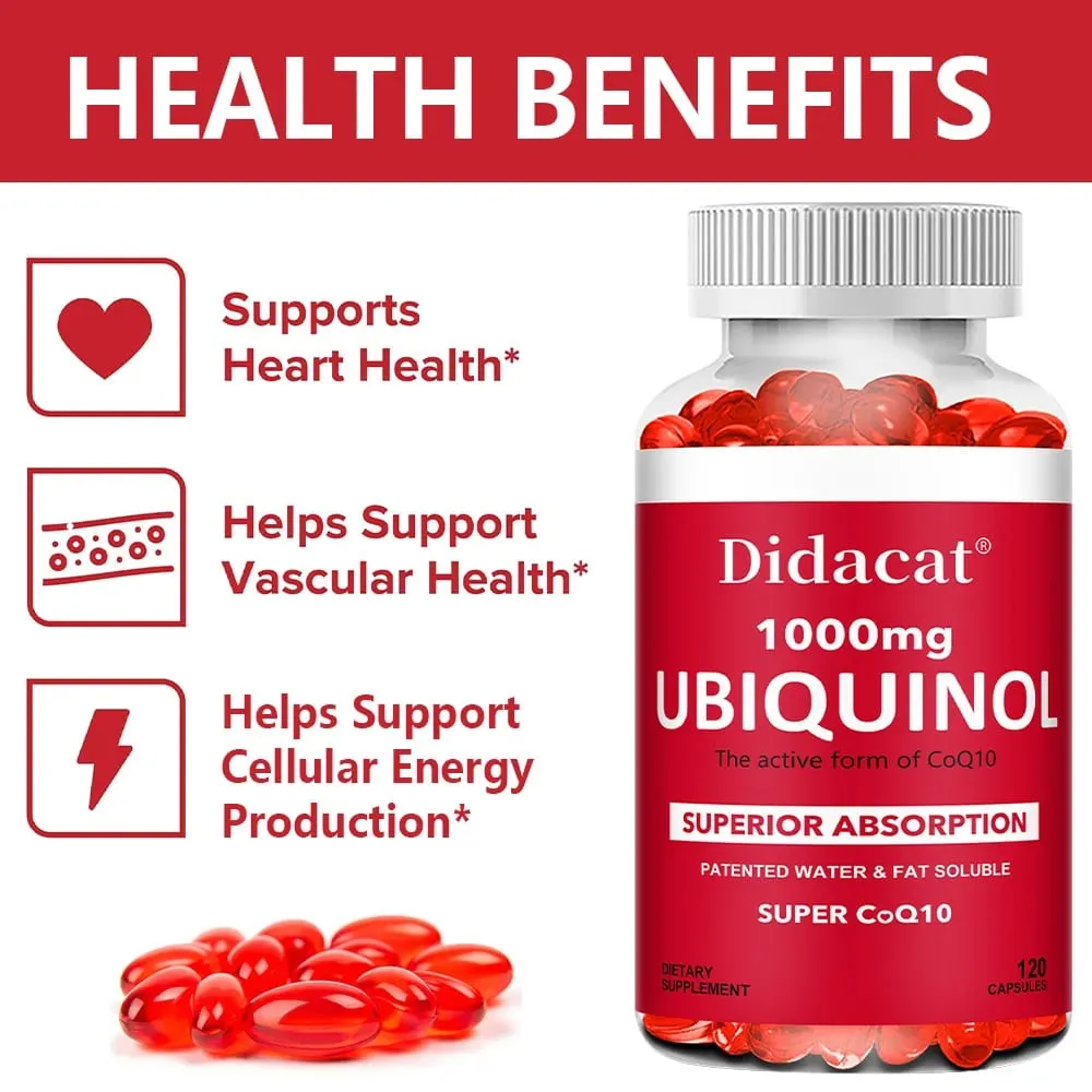 Ubiquinol CoQ10 Vegetable Softgels 1000mg Natural Antioxidant Supplement Cardiovascular Skin & Energy Wellness Support — image 2
