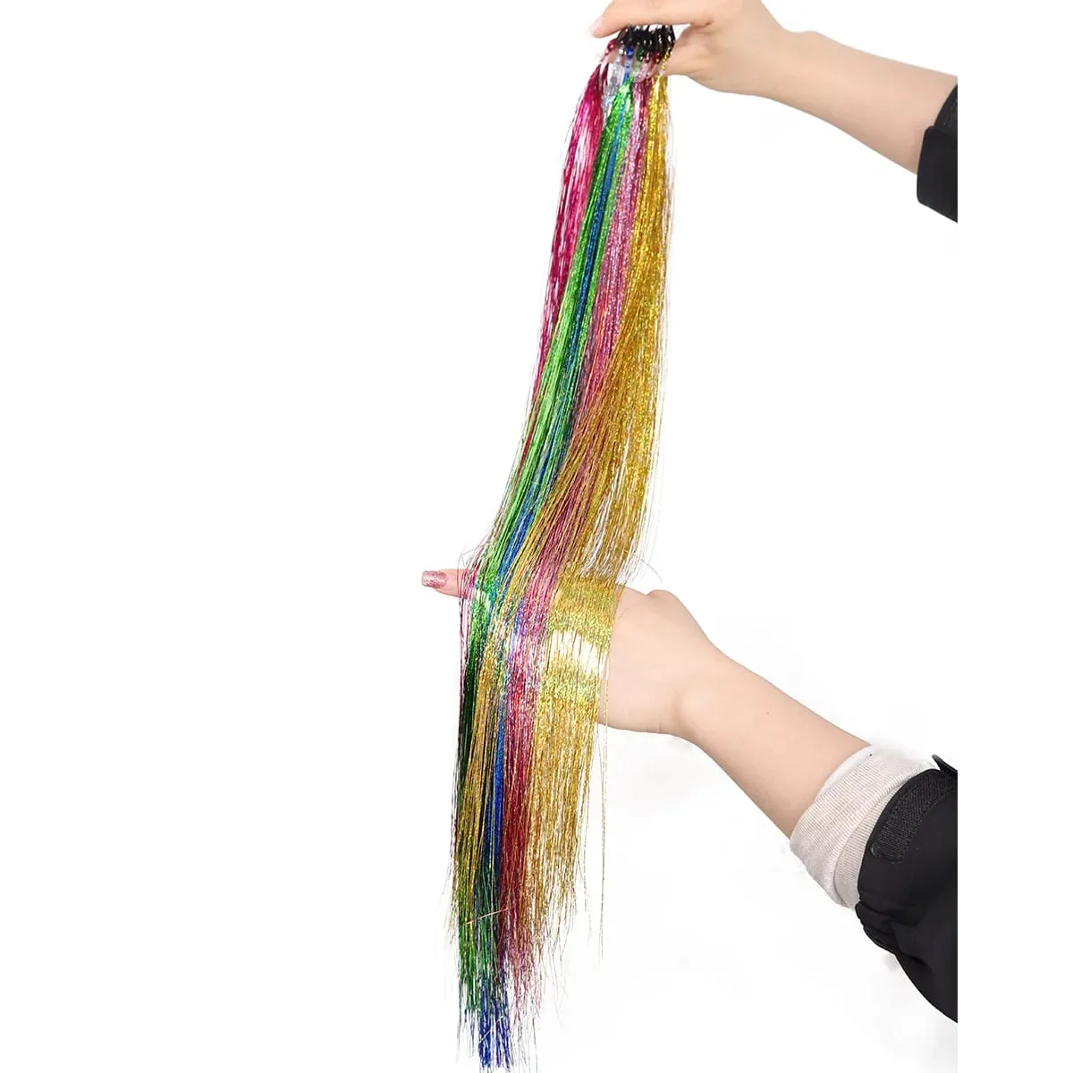 24 inch 1Pcs Colored Hair Extensions with Tinsel Long Straight Hairpiece Color Party Highlights Clip in Synthetic Hair Extension