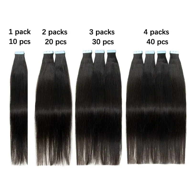 Mini Tape In Hair Extensions Human Hair PU Skin Weft Machine-Remy Straight Tape in Extensions 10pcs For Side Hair Tape ins