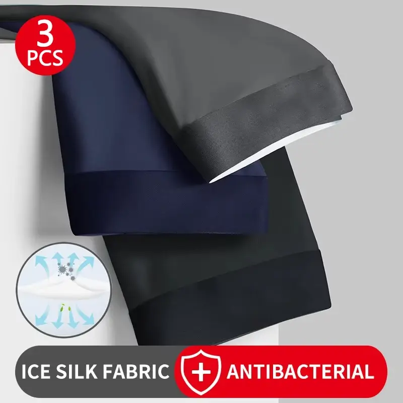 3Pcs/Set Men Boxer Shorts Ice Silk Underwear Antibacterial Boxer Brifes Comfort Panties Fashion Men Underpants Lingeries