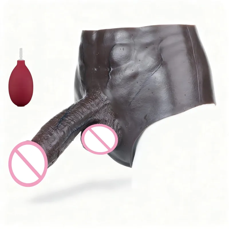Black Nude Silicone Squirting Panties With Simulated Solid Penis Strapon Big Realistic Ejaculation Dildo Sex Toy For Women