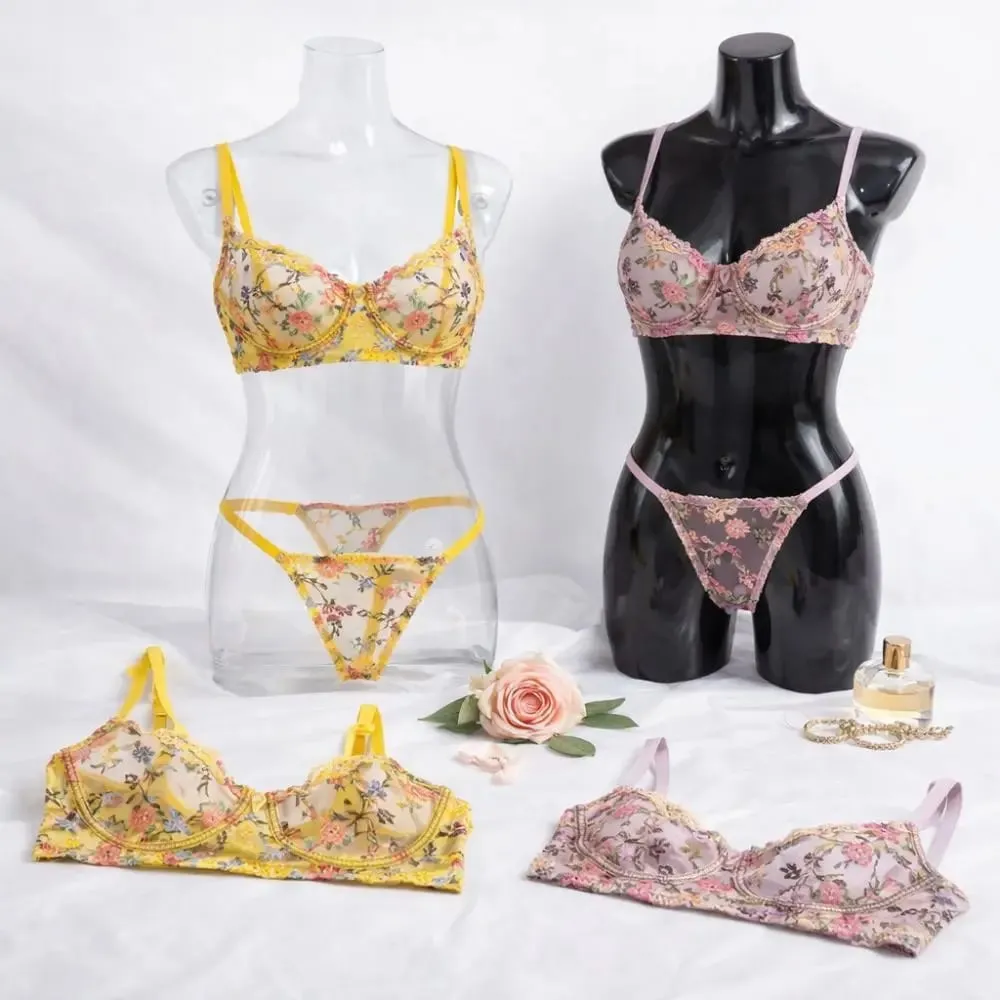2-Piece Fashion Floral Lingerie Set Sheer Embroidery Underwear Intimates Versatile Underwire Push-up Bra Panty Set For Lady Girl — image 3