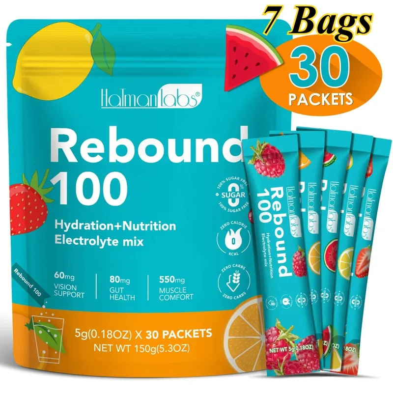 HolmanLabs Rebound 100 Electrolyte Supplement Powder Sugar Free Hydration Gut Vision Muscle Health Vitamins C B6 B12 30 Packets — image 13
