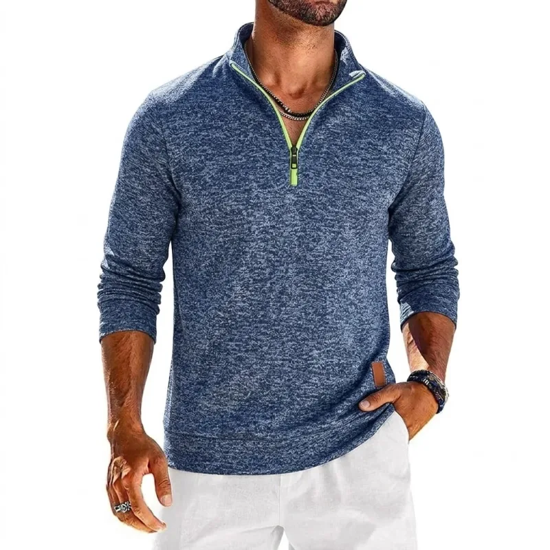 Long Sleeve Quarter Zip Men's Sweatshirt Solid Pullover Man Zip Up Hoodies for Man Casual Mens Coats Male Sweatshirt Poleron Men — image 7