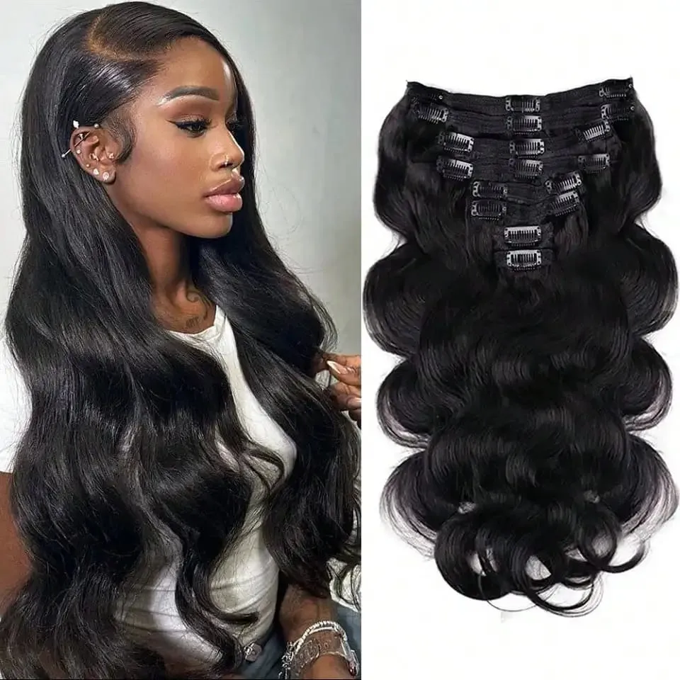 Clip in Body Wave Hair Extensions for Black Women Real Unprocessed Virgin Human Hair Clip in Extensions #1B/#2 Brown Color 120g — image 1