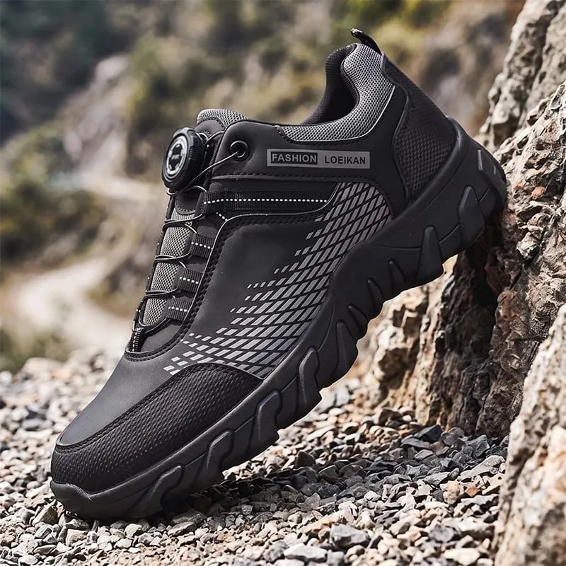 Men Casual Sneakers Rotary Buckle Quick‑Lace Mesh Patchwork Thick Non‑slip Sole Fashion Daily Male Shoes