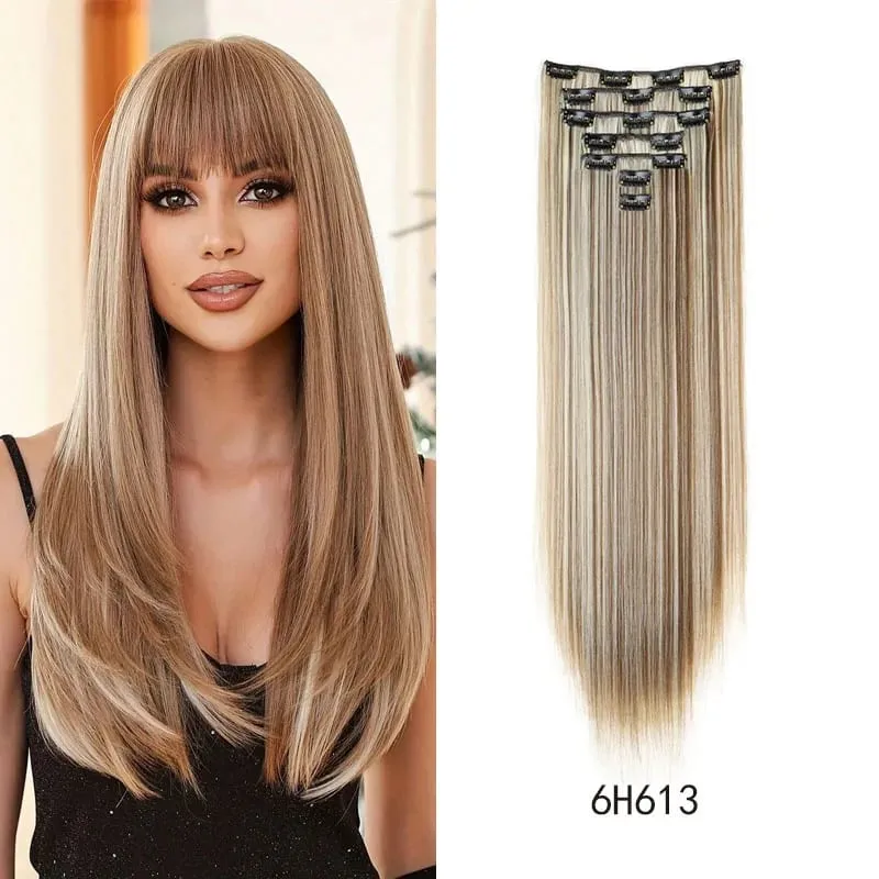 Synthetic 24inch Clips in Hair Extensions Long Straight Hairstyle Blonde Black Hairpieces Heat Resistant False Hair Daily Use — image 12