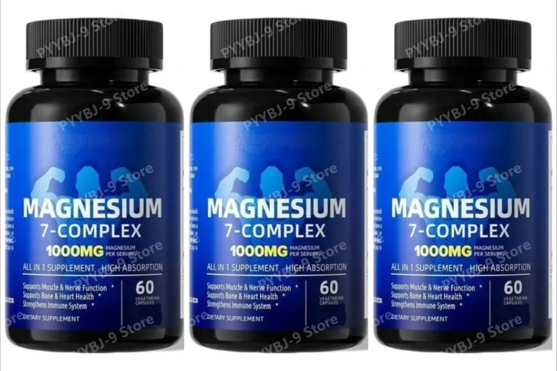 Magnesium 7-Complex Capsules 1000mg with B6 D3 Zinc High Absorption Vegan Formula for Muscle Nerve Bone Heart Support 60 Count — image 8