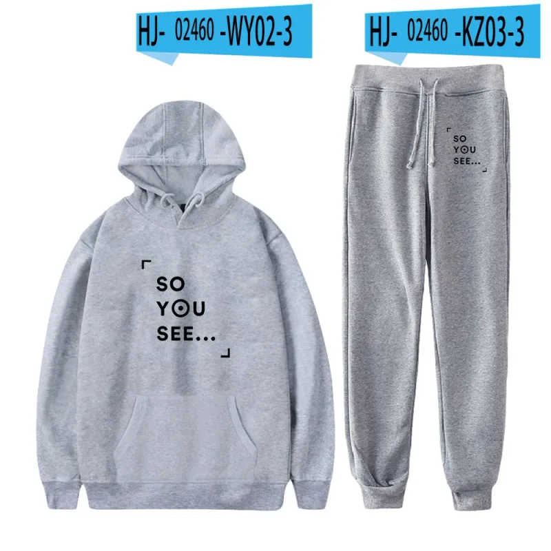 Harajuku Comfortable Funny so you see Print Sweatshirt Sweatpants Suit Men/Women Hoodies+ Trousers Suit Cute 2 Piece Set Clothes — image 21