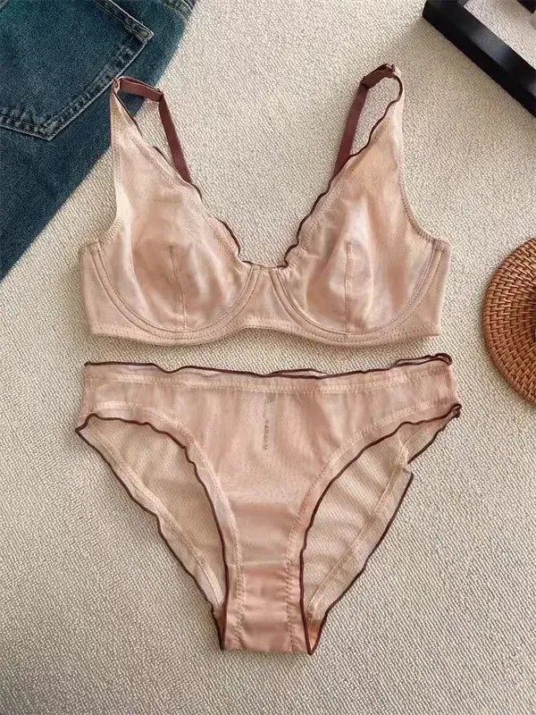 European Luxury Lingerie Set Full Cup Sheer Ultra Thin Bra & Panty Set Sexy Comfort for Women Large Small MOYISU Sexy Tushy S-XL — image 16