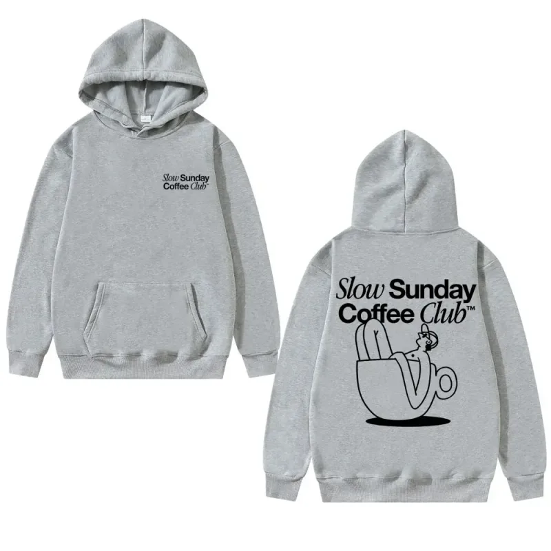 Unisex Slow Sunday Coffee Club Hoodie Pullover Funny Meme Vintage Casual Streetwear Sweatshirt, Multiple Colors Available