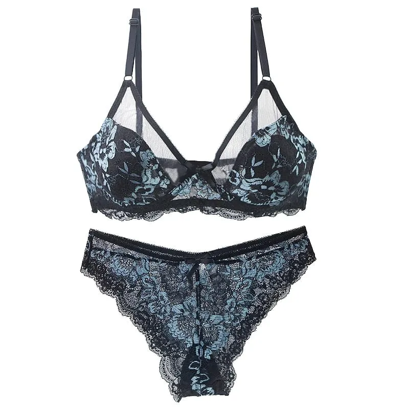 Ultra-Ince Kalın Sutyen Setleri 34/75 36/80 38/85 40/90 42/95 44/100 46/105 BCDE Fincan İç Şeffaf Nakış Dantel Lingerie — image 3