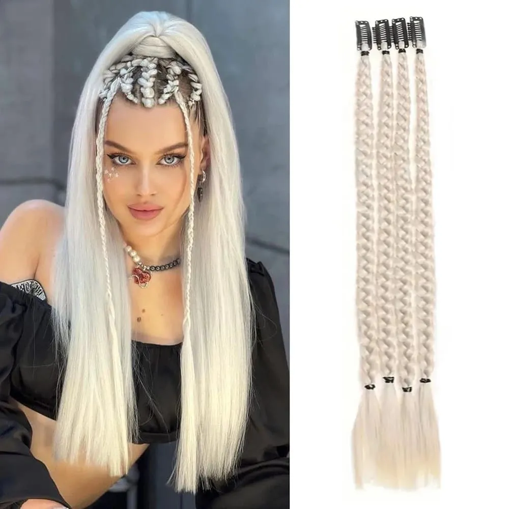 4pcs Synthetic Box Braids Clip In Hair Extensions K-POP Long Hair Braid Extensions For Party Use Y2K Hair Accessories — image 13