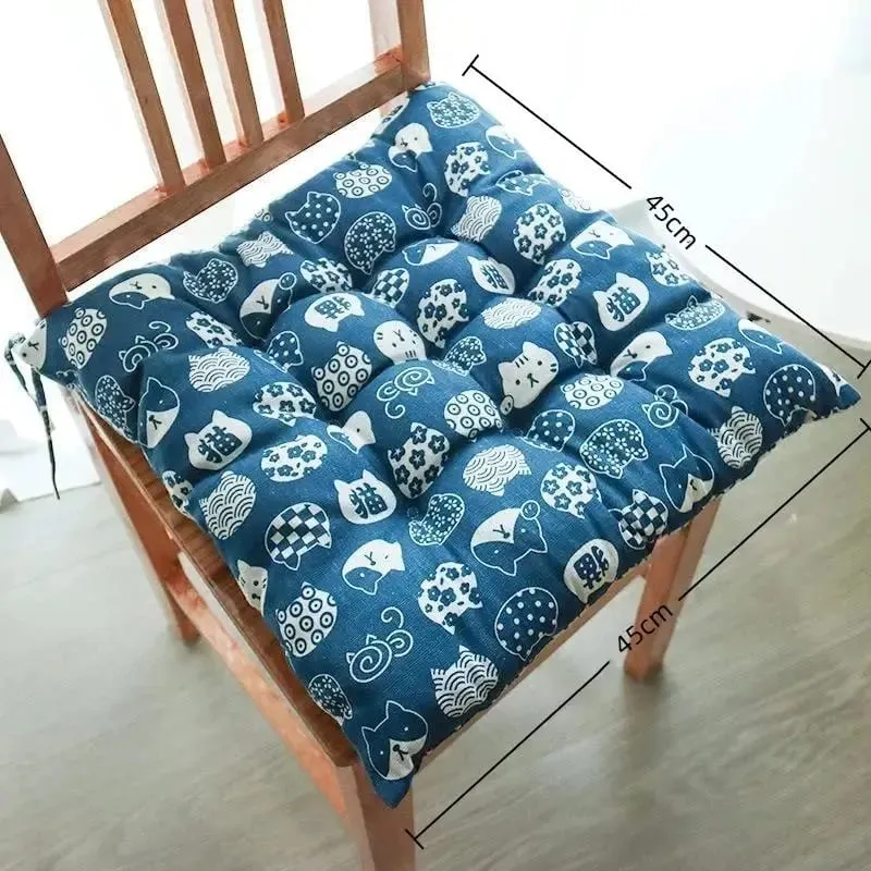 Square Soft Thick Padded Seat Cushion Non-slip Cute Cartoon Prints with Fixed Ties for Office Home Dining Chairs