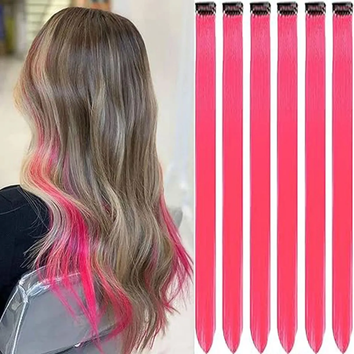6 Pcs Clip Ins Hair Extensions 22 Inch Straight Colorful Clip In Hair Extensions Rainbow Party Highlights Synthetic Hairpiece — image 24