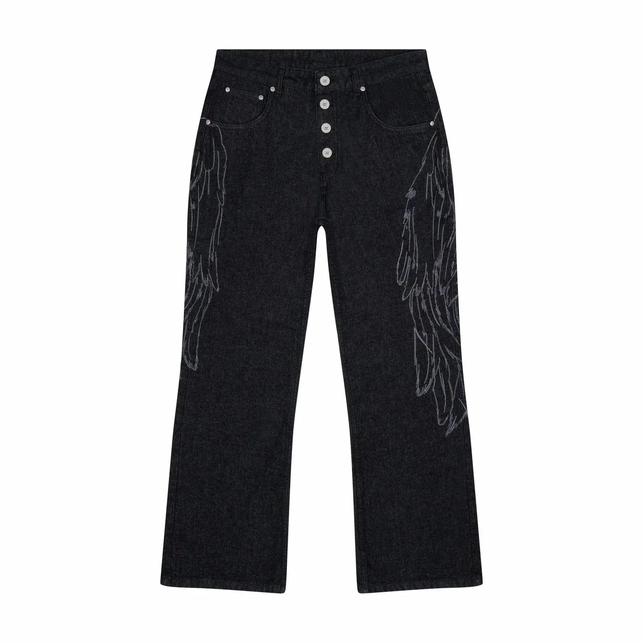 Black Winged Angel Skull Embroidered Baggy Denim Jeans Men Y2K Streetwear Vintage Oversized Cotton Casual Hip Hop Fashion Pants — image 5
