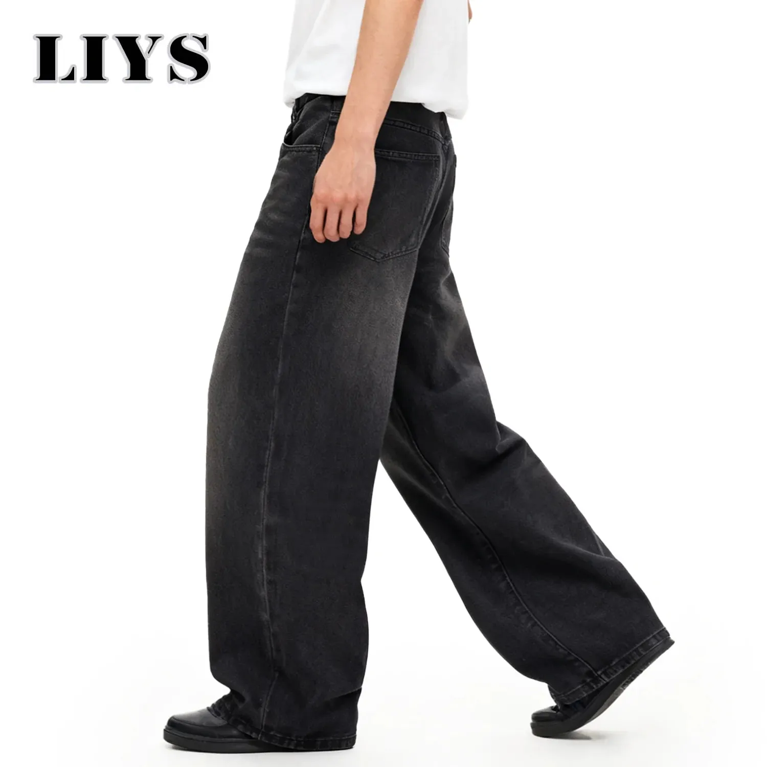 Four Season Men's Jeans Korean Version Student Casual Pant American Retro Gray Black Loose Wide Leg Jean Baggy Men's Denim Pants — image 3