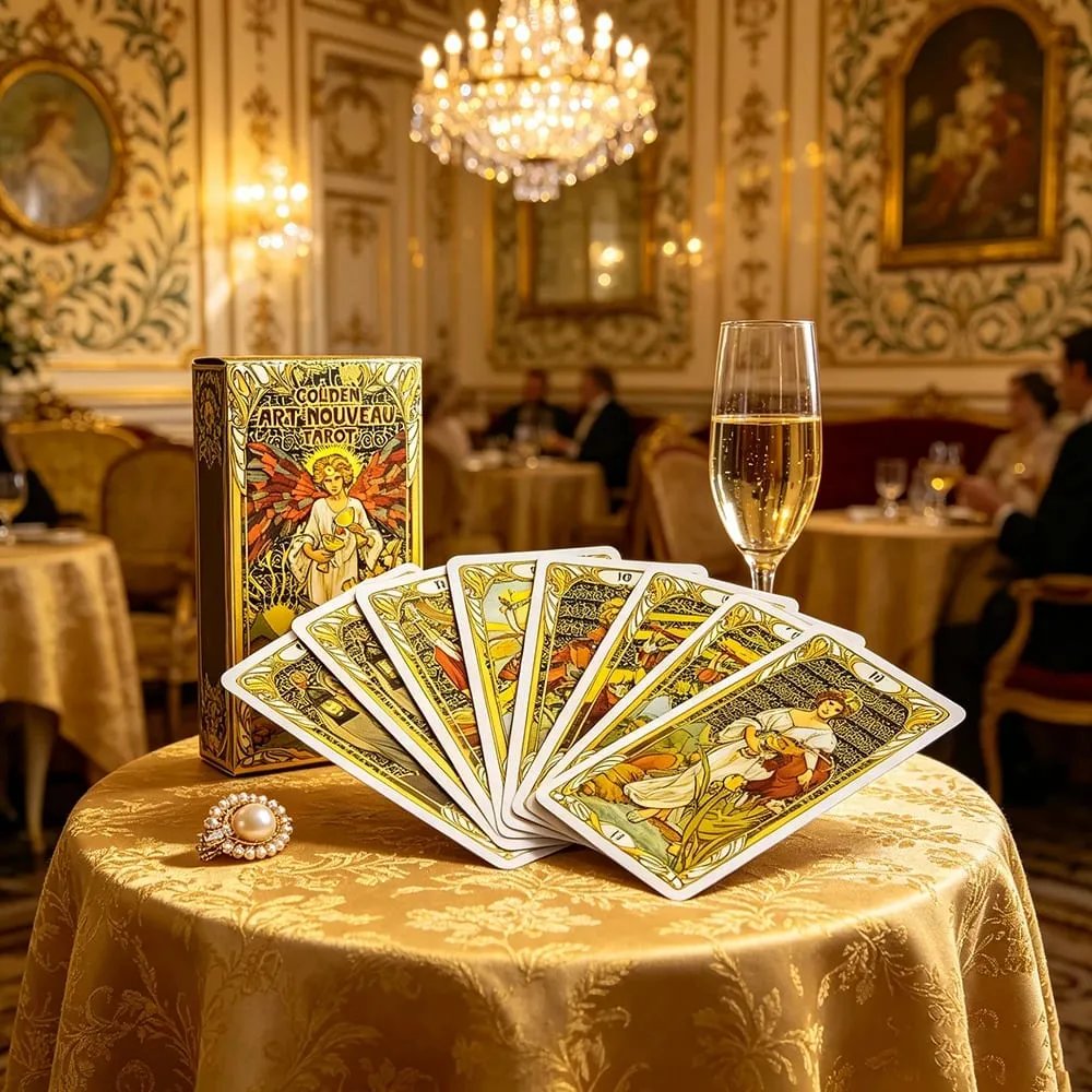 Golden Art Nouveau Tarot Cards Deck 78 Tarot Cards Meditation Divination Cards Game Board Games for Beginners & Collectors — image 2