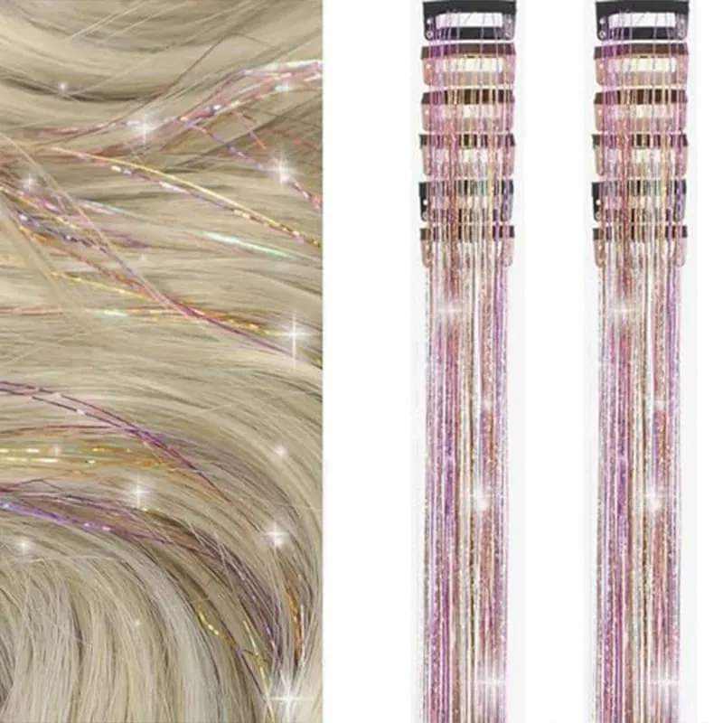 12Pcs Clip in Hair Tinsel Kit Red Hair Tinsel 22Inch Tinsel Hair Extensions Christmas Hair Tinsel Party Festival Accessories — image 23