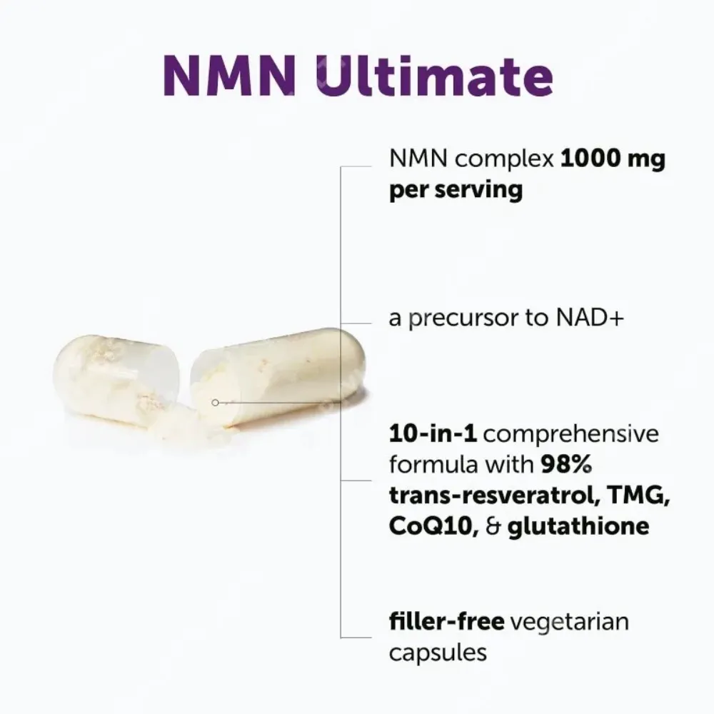 NMN Capsules 1000mg Per Serving with Resveratrol CoQ10 Vitamin C Vegan Formula Daily Wellness Supplement Clean Ingredients 120Ct — image 2